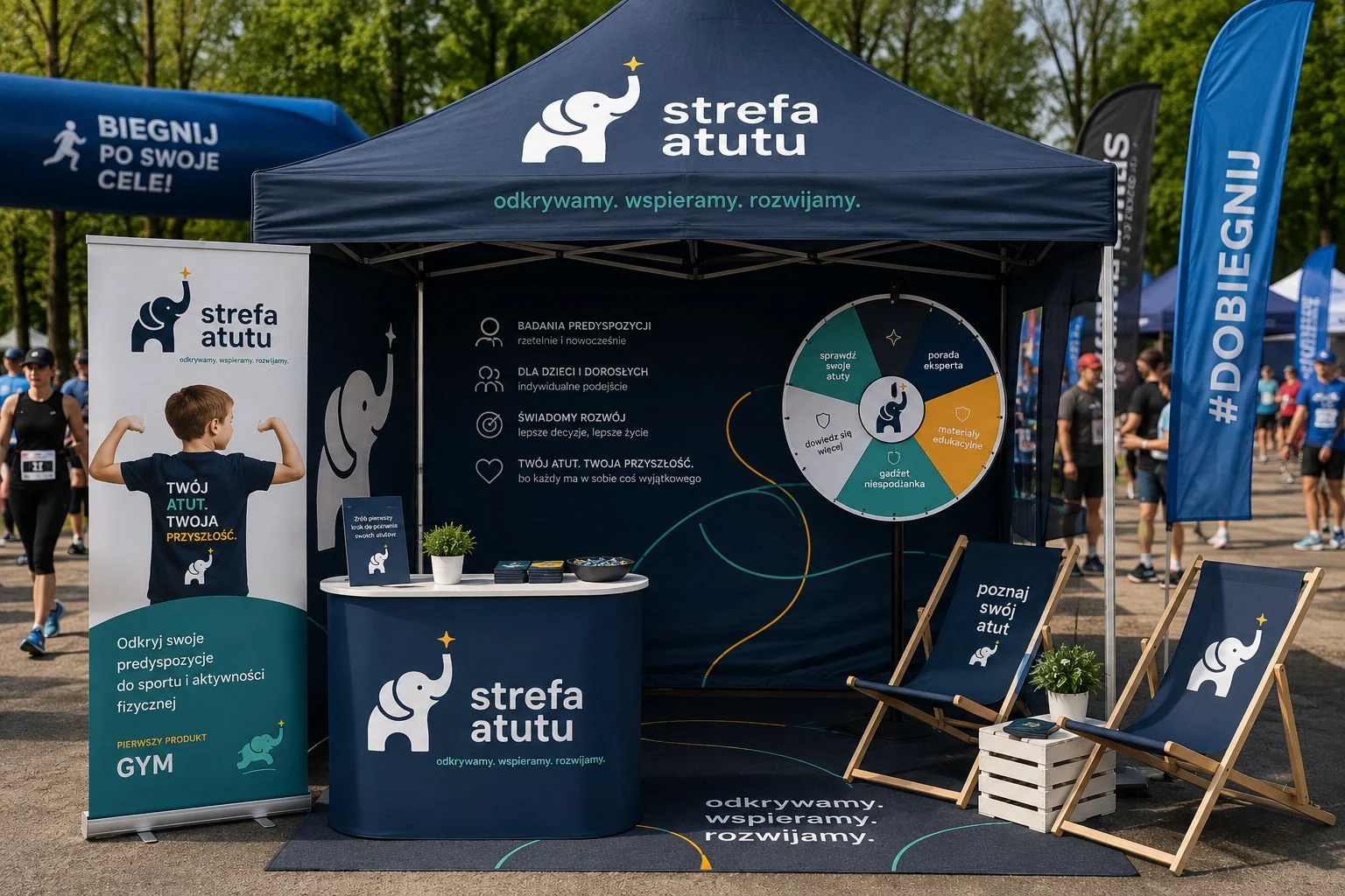Stoisko Strefy Atutu podczas wydarzenia sportowego